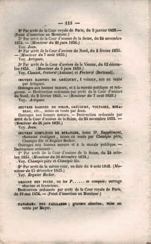 Alternative view of Catalogue des écrits, gravures et dessins condamnés depuis 1814 jusqu'au 1er janvier 1850 suivi de la liste des individus condamnés pour délits de presse